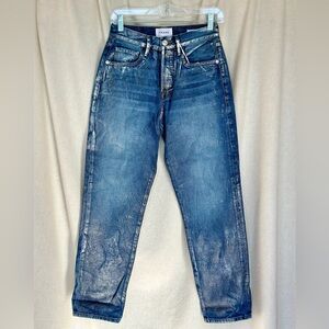 Brand New Frame Le Original Blue Jeans ButtonFly HighRise Straight Silver Coated